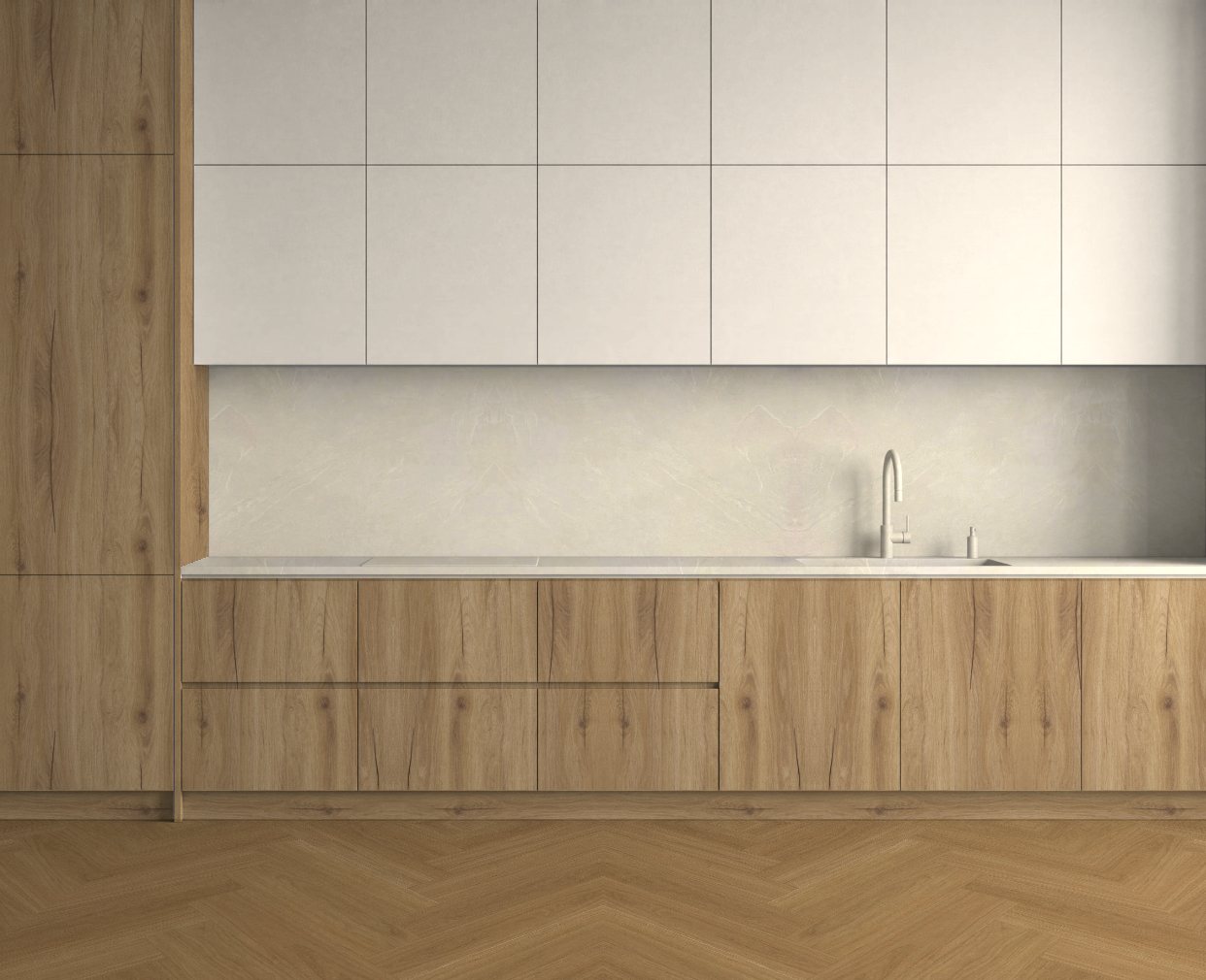 Virtuvė su Gold Hudson Oak: Ryškus kontrastas