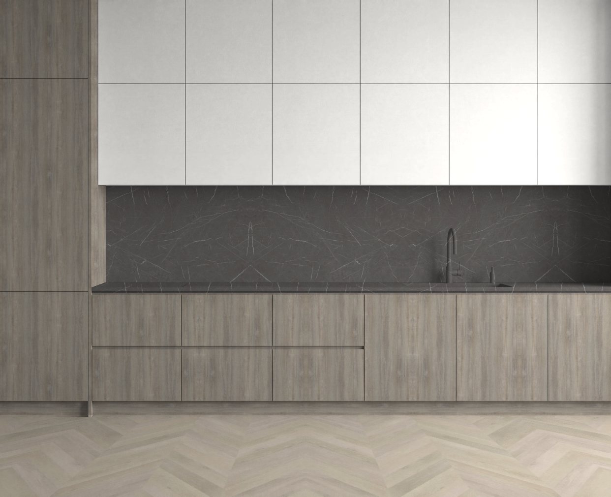 Virtuvė su Grey Clubhouse Oak: Ryškus kontrastas