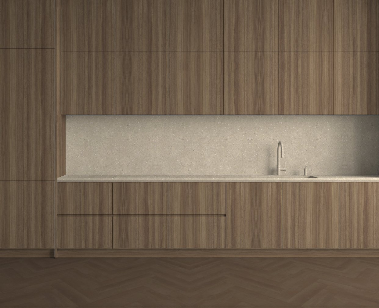 Virtuvė su Caramel Franklin Walnut: Švelnus kontrastas