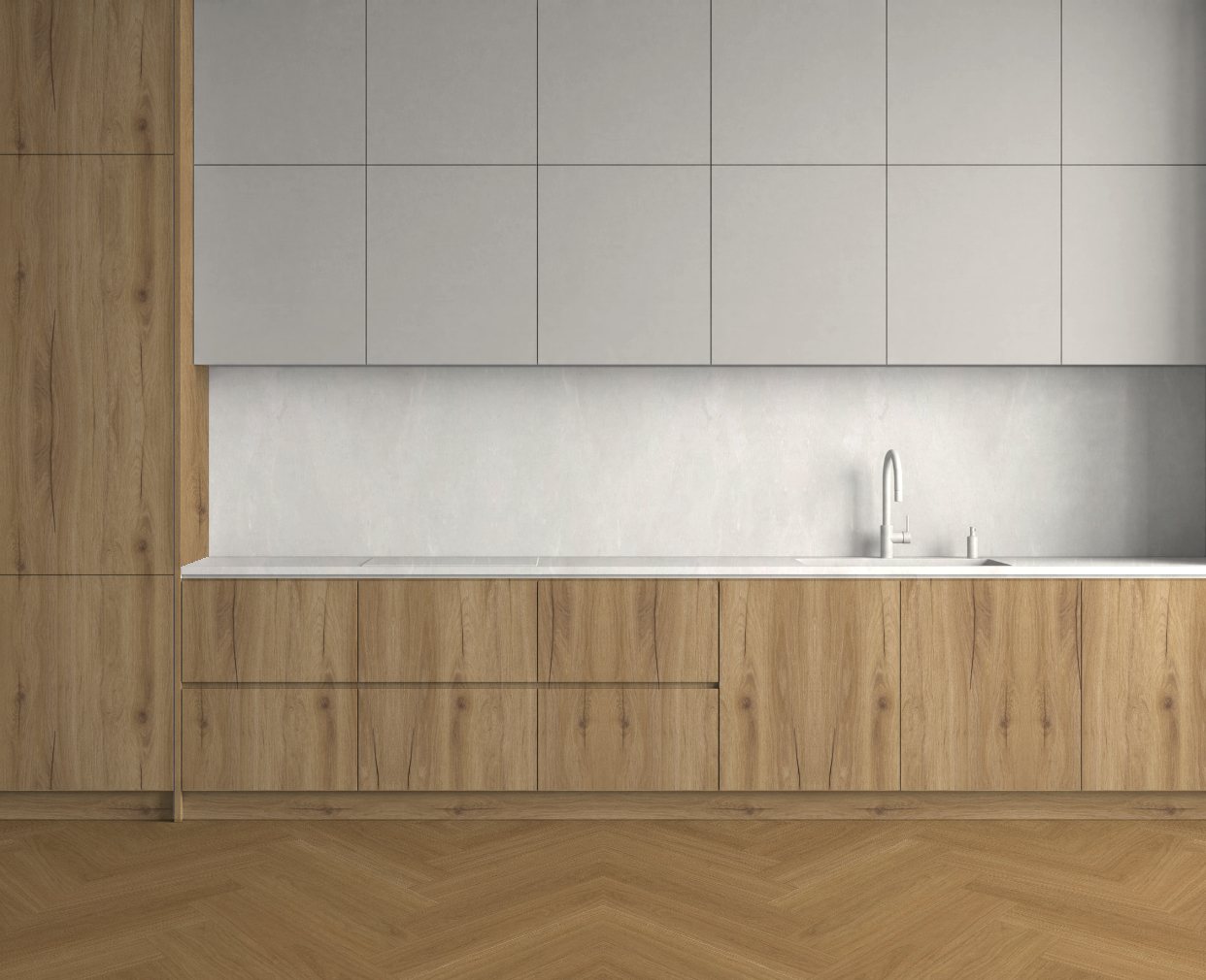 Virtuvė su Gold Hudson Oak: Švelnus kontrastas