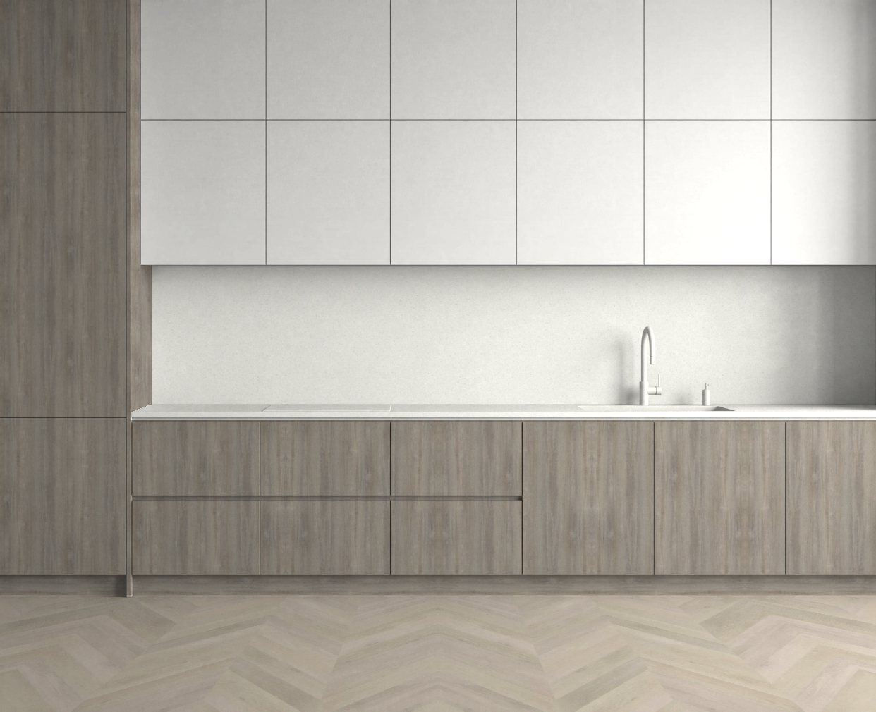 Virtuvė su Grey Clubhouse Oak: Švelnus kontrastas