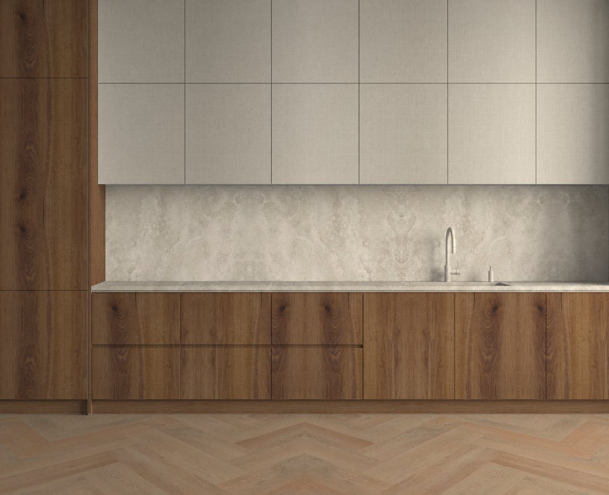 Virtuvė su Amaretto Hudson Oak: Švelnus kontrastas