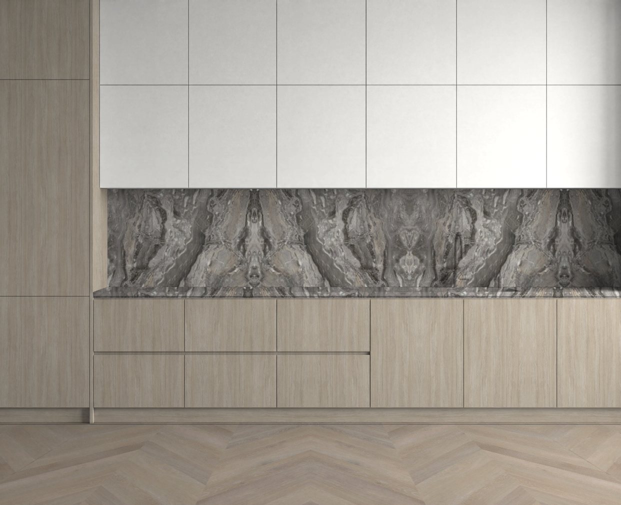 Virtuvė su Oyster Urban Oak: Ryškus kontrastas