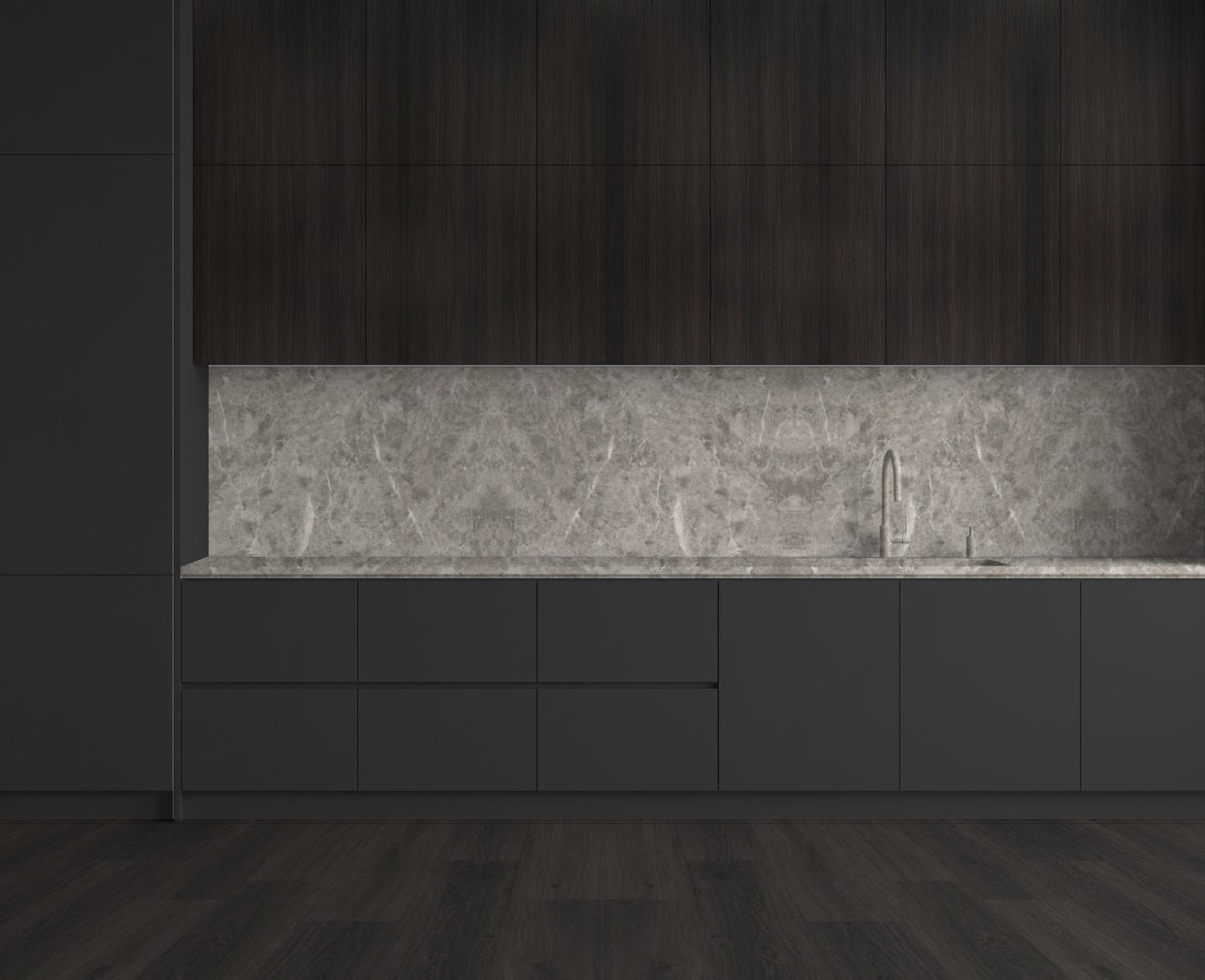 Virtuvė su Grey Emperador Marble: Švelnus kontrastas