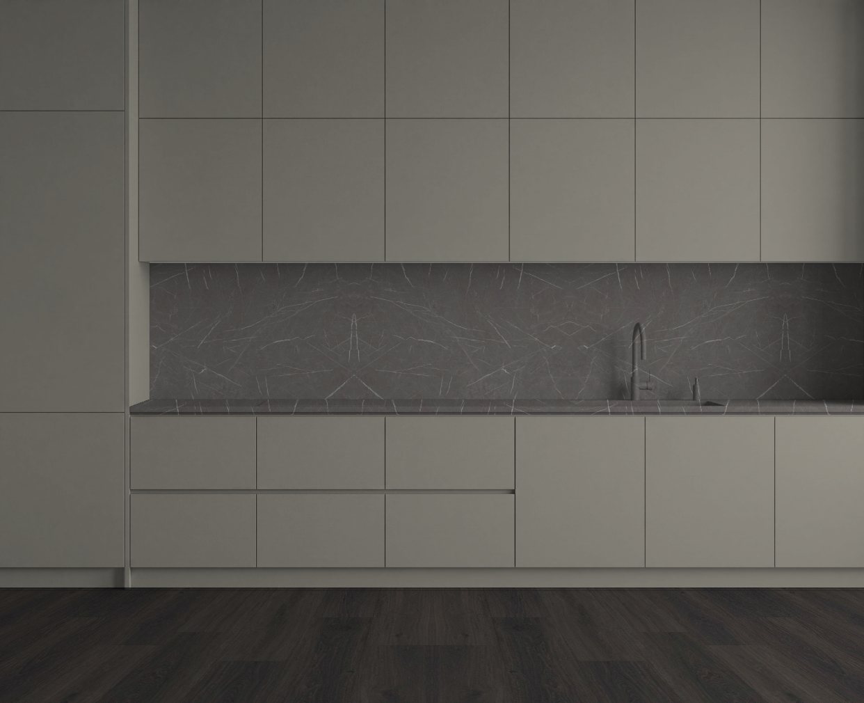 Virtuvė su Brown Marble: Švelnus kontrastas
