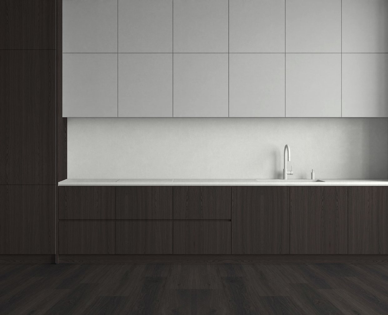 Virtuvė su Light Grey Stone: Ryškus kontrastas