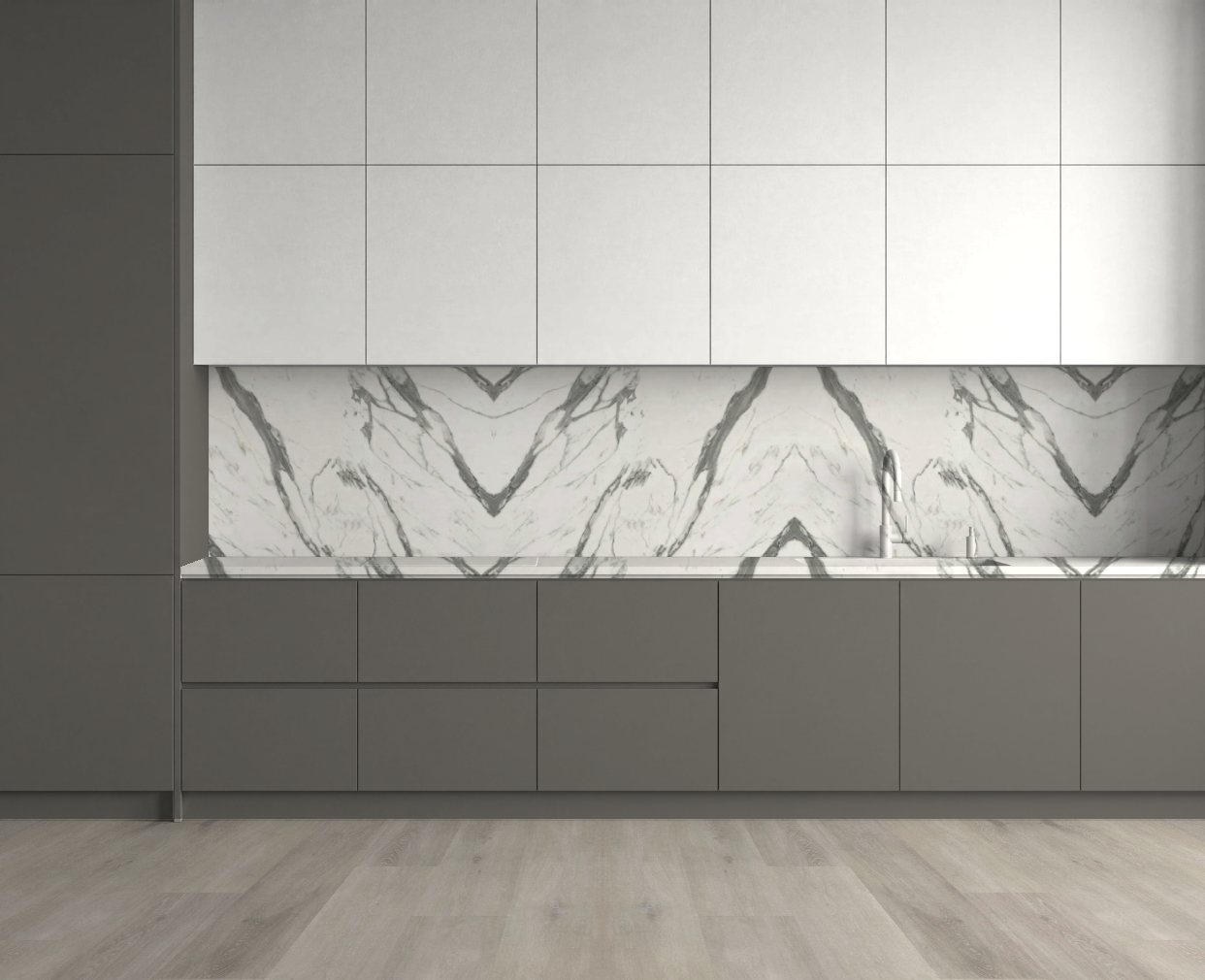 Virtuvė su Variegated Marble: Ryškus kontrastas