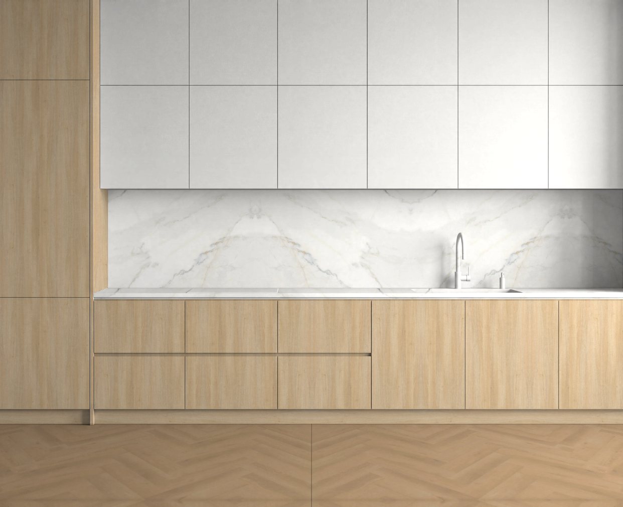 Virtuvė su Nagano Oak: Švelnus kontrastas