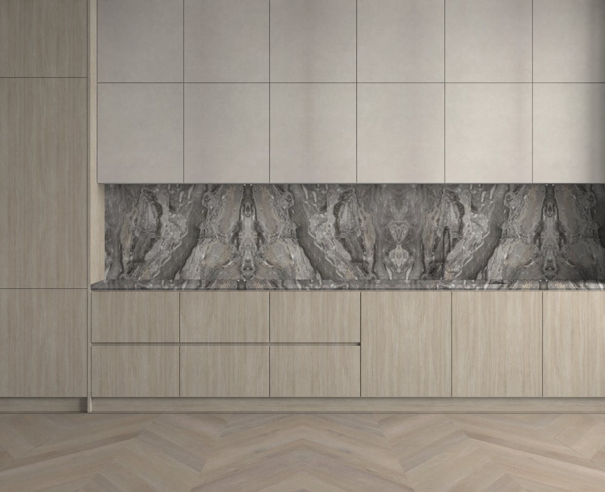 Virtuvė su Oyster Urban Oak: Švelnus kontrastas
