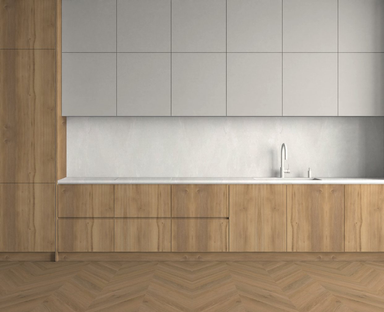 Virtuvė su Gold Baroque Oak: Švelnus kontrastas