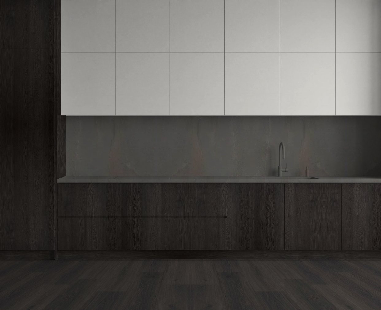 Virtuvė su Ebony Oak: Ryškus kontrastas
