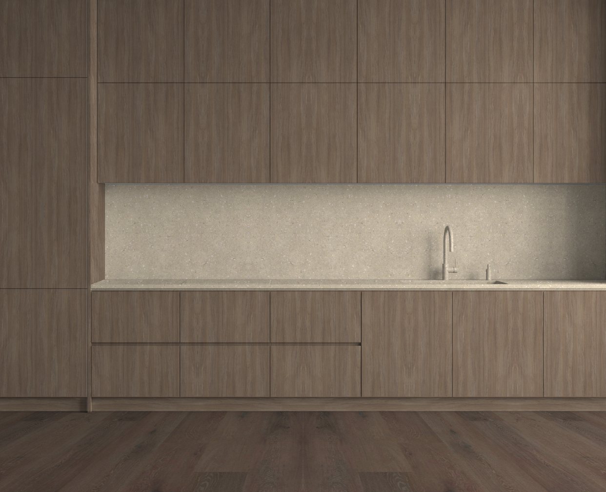 Virtuvė su Coffee Urban Oak: Švelnus kontrastas