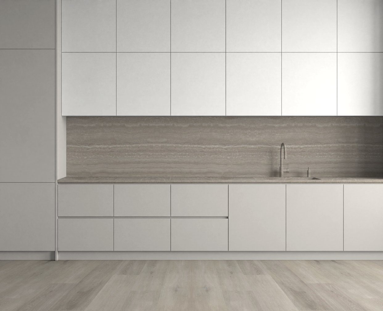 Virtuvė su Light Grey: Švelnus kontrastas
