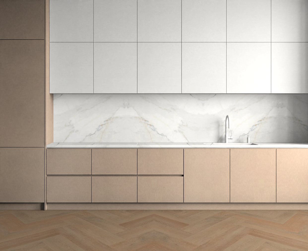 Virtuvė su Brushed Bronze: Švelnus kontrastas