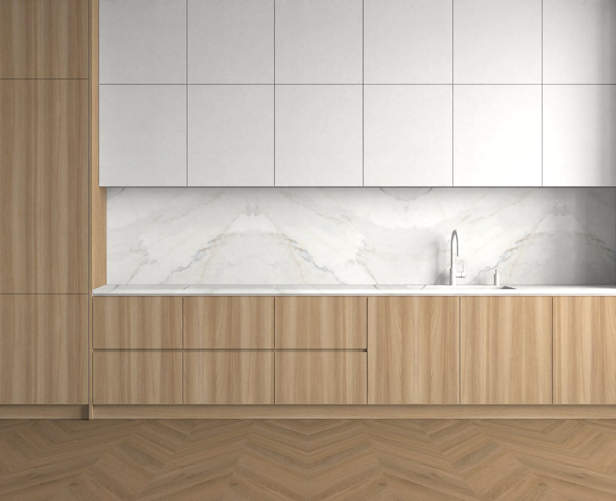 Virtuvė su Blonde Surfside Ash: Ryškus kontrastas