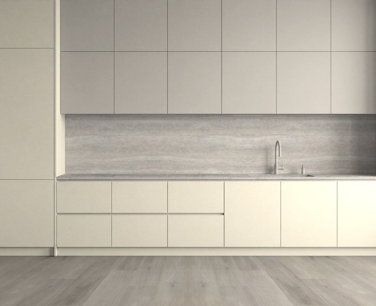Virtuvė su Beige Technomatt: Švelnus kontrastas