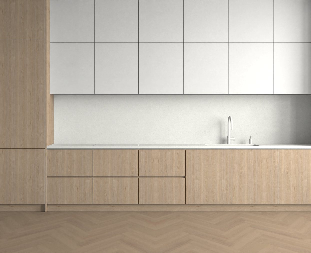 Virtuvė su Sand Expressive Oak: Švelnus kontrastas