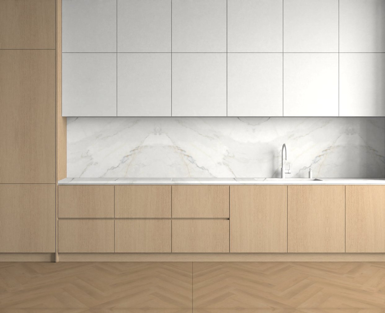 Virtuvė su Vanilla Oak: Švelnus kontrastas