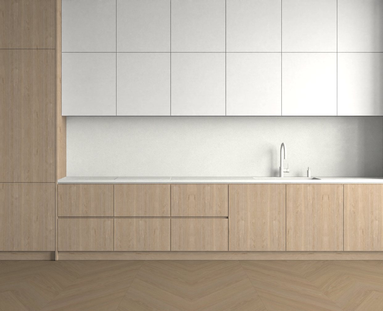 Virtuvė su Sand Expressive Oak: Ryškus kontrastas